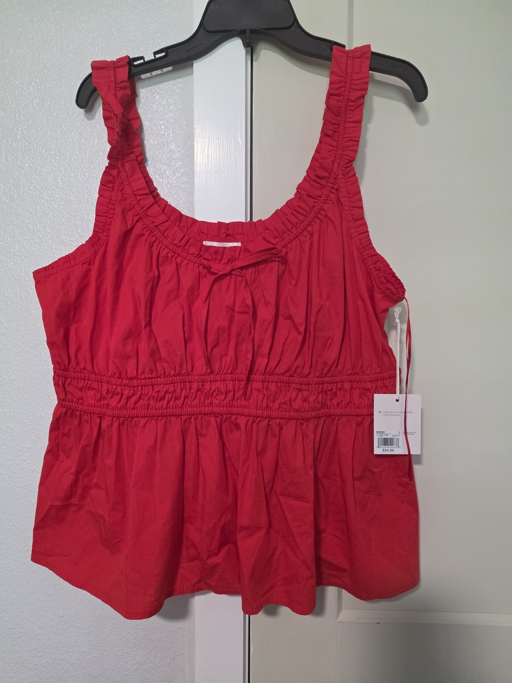 LC Lauren Conrad Bright Red Ruched Peplum Tank